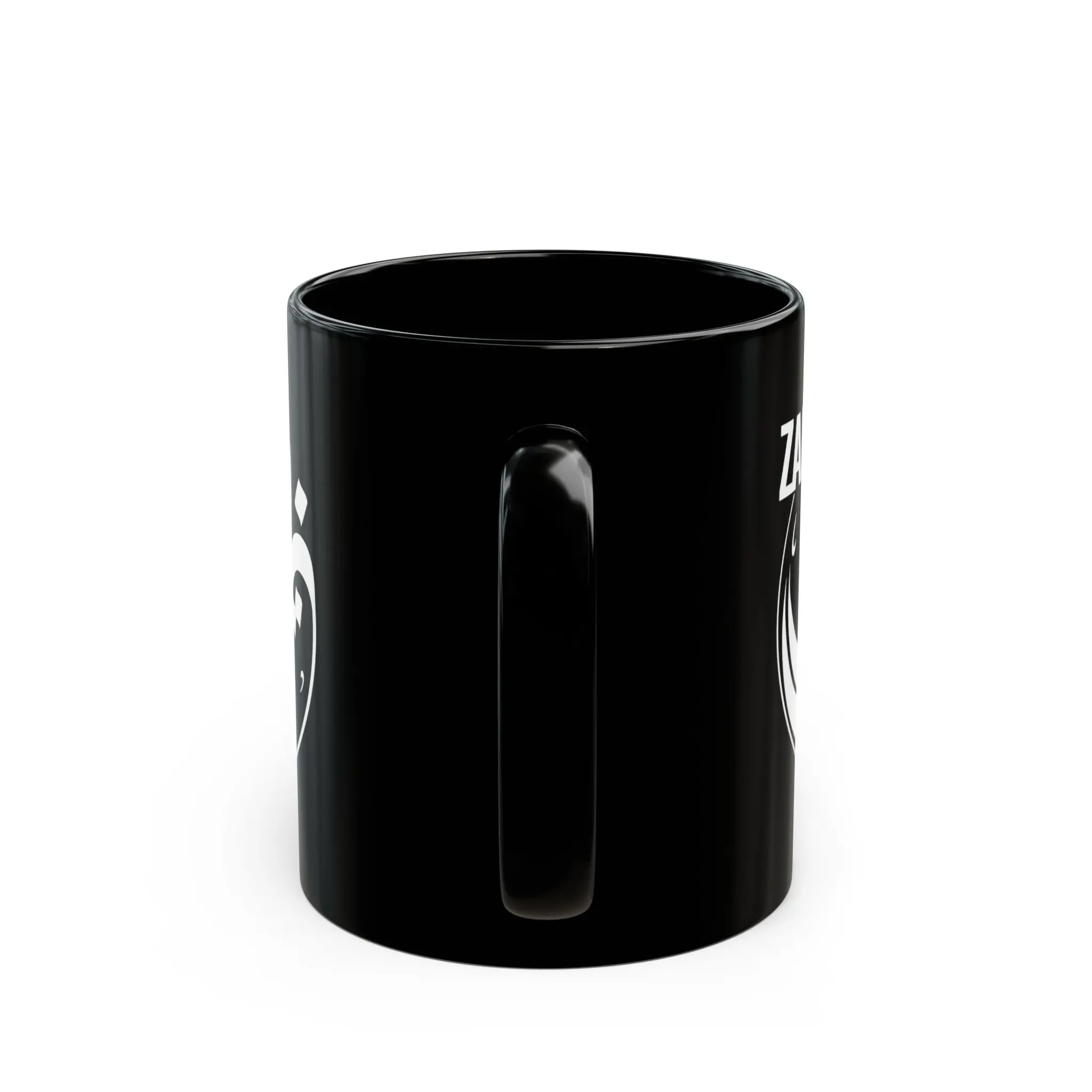 Zain Arabic name mug in black ceramic with white Diwani calligraphy and nuqta detailing, personalized Islamic gift for him