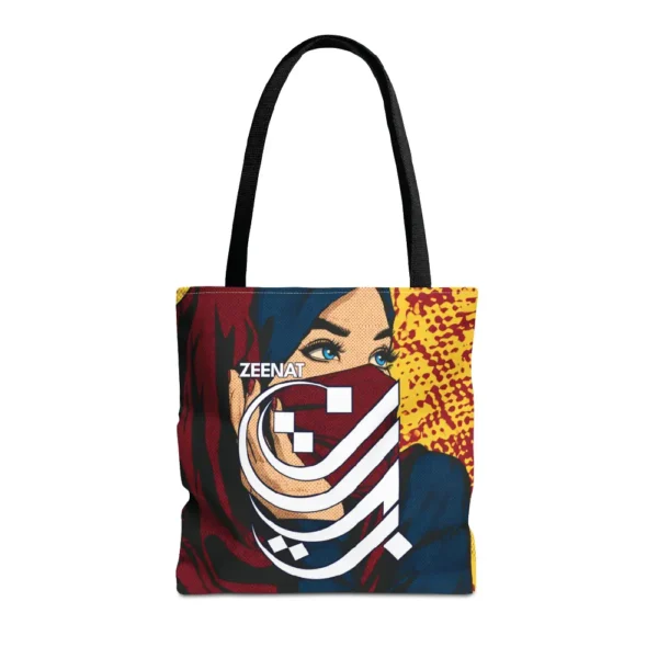 Product shot of the Zeenat personalised Arabic name tote bag showing premium structure, handle and boxed corners design by BinMahmood.