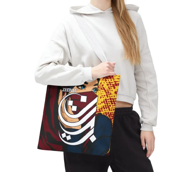 Product shot of the Zeenat personalised Arabic name tote bag showing premium structure, handle and boxed corners design by BinMahmood.