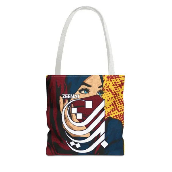 Product shot of the Zeenat personalised Arabic name tote bag showing premium structure, handle and boxed corners design by BinMahmood.